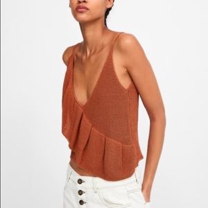 ZARA NWOT Ruffled Brick Knit Top